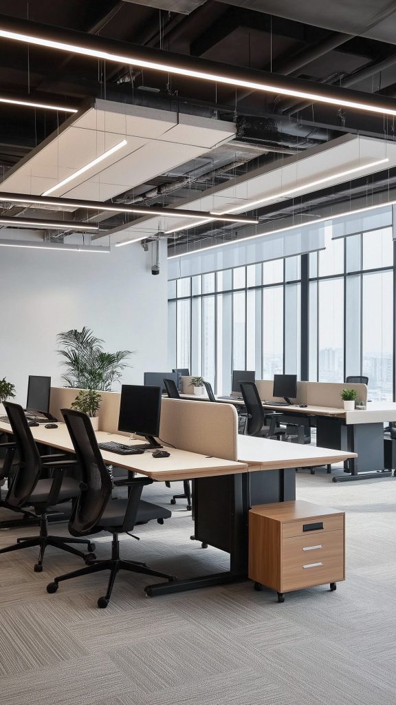 Real-life image of a modern minimalist office space showcasing BVIS interior design for corporate environments